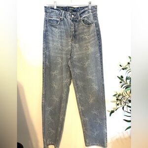 WILD FABLE Blue Ribbon Print Straight Leg Jeans 6 NWT